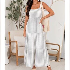 Gray white striped maxi dress